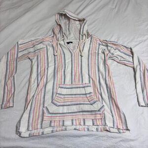 OCEAN DRIVE Beachy Pink White Casual Rope Striped Medium Women's Top Hoodie